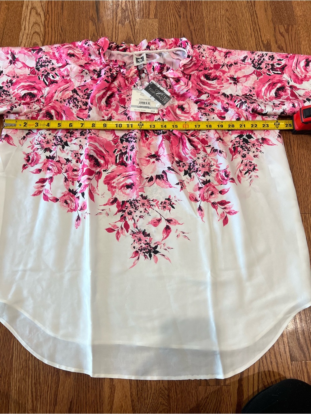 Anne Klein Floral Blouse 1X Pink White Sheer Peasant Top NWT - Picture 10 of 11